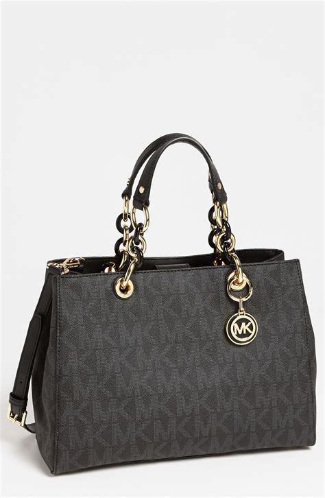 michael kors cynthia medium satchel black logo|michael michael kors cynthia medium satchel pvc logo.